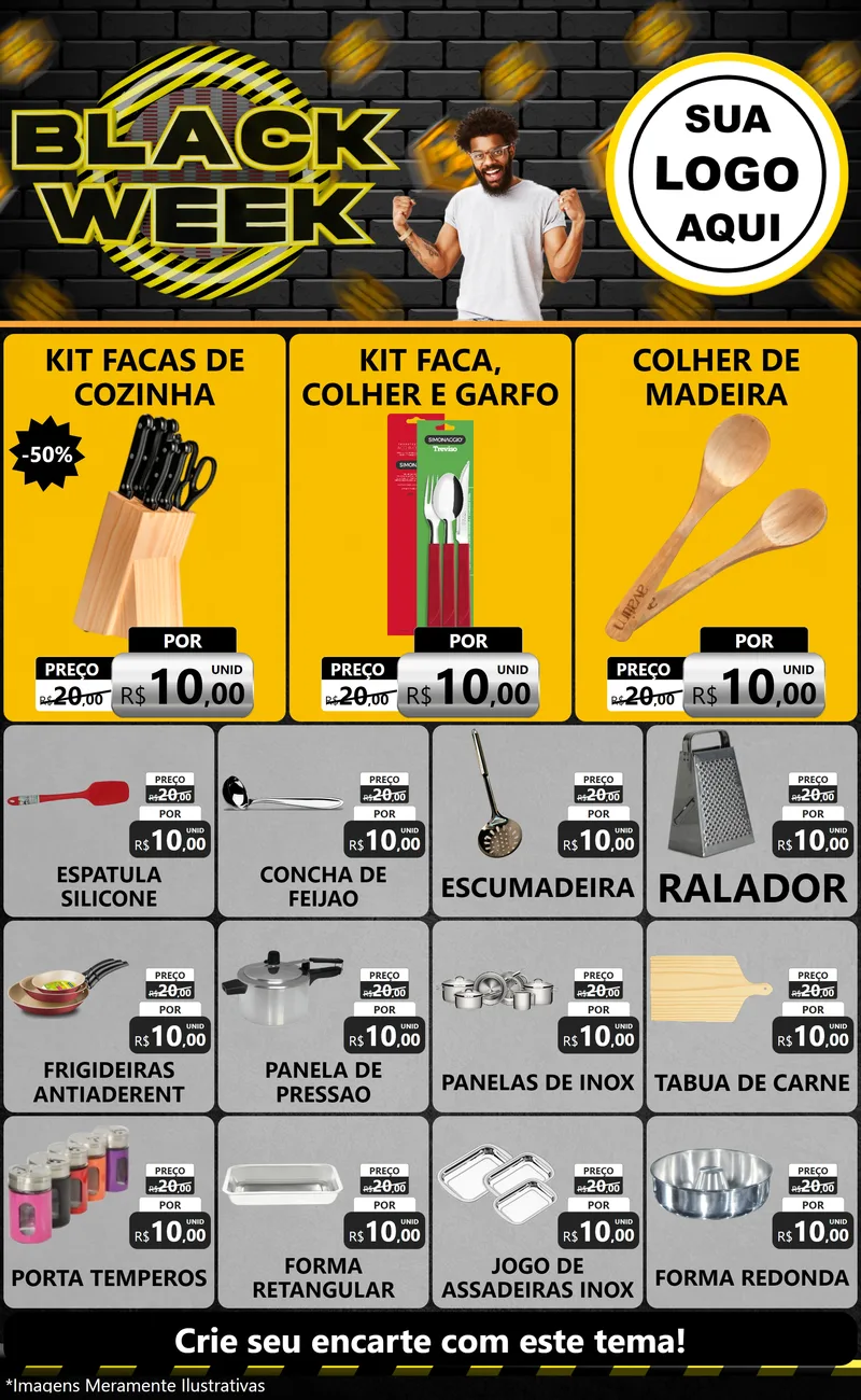 Modelo de Encarte para Encarte Grande com o tema Black Week para Utilidades Domésticas