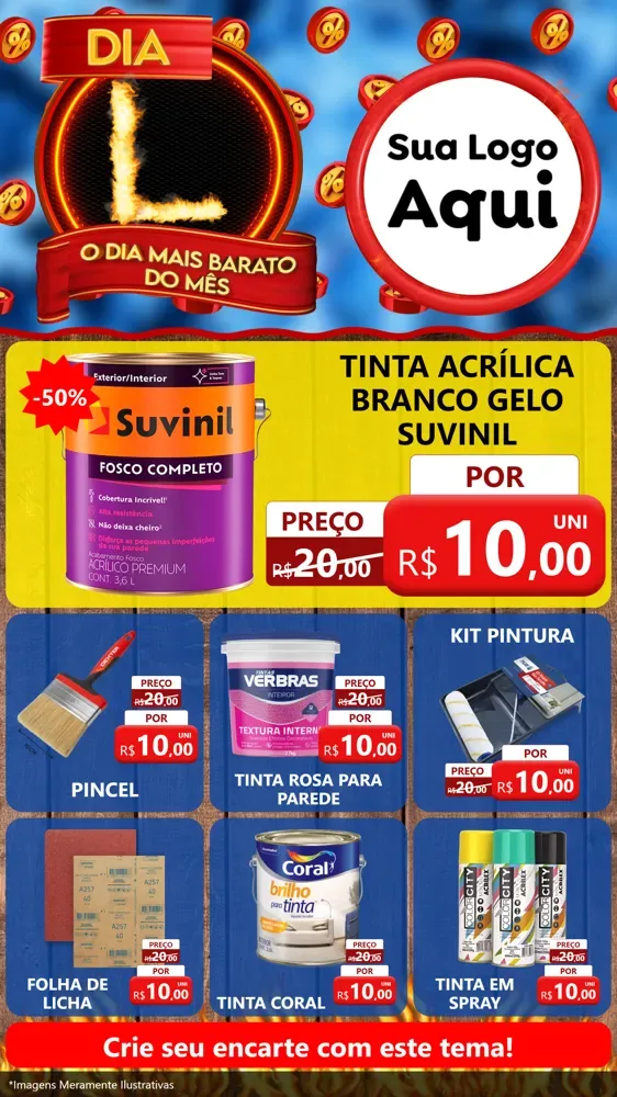 Modelo de Rede Social para Stories com o tema Dia L - O Dia Mais Barato Do Mês para Tintas e Ferramentas