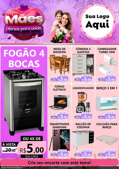 Modelo de Encarte para Encarte A4 Vertical com o tema Dia das Mães Ofertas para Você! para Móveis e Eletro