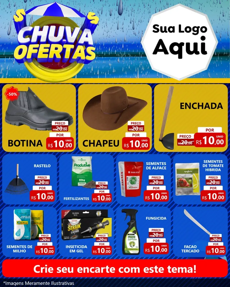 Modelo de Rede Social para Feed Instagram com o tema Chuva de Ofertas para Agropecuária