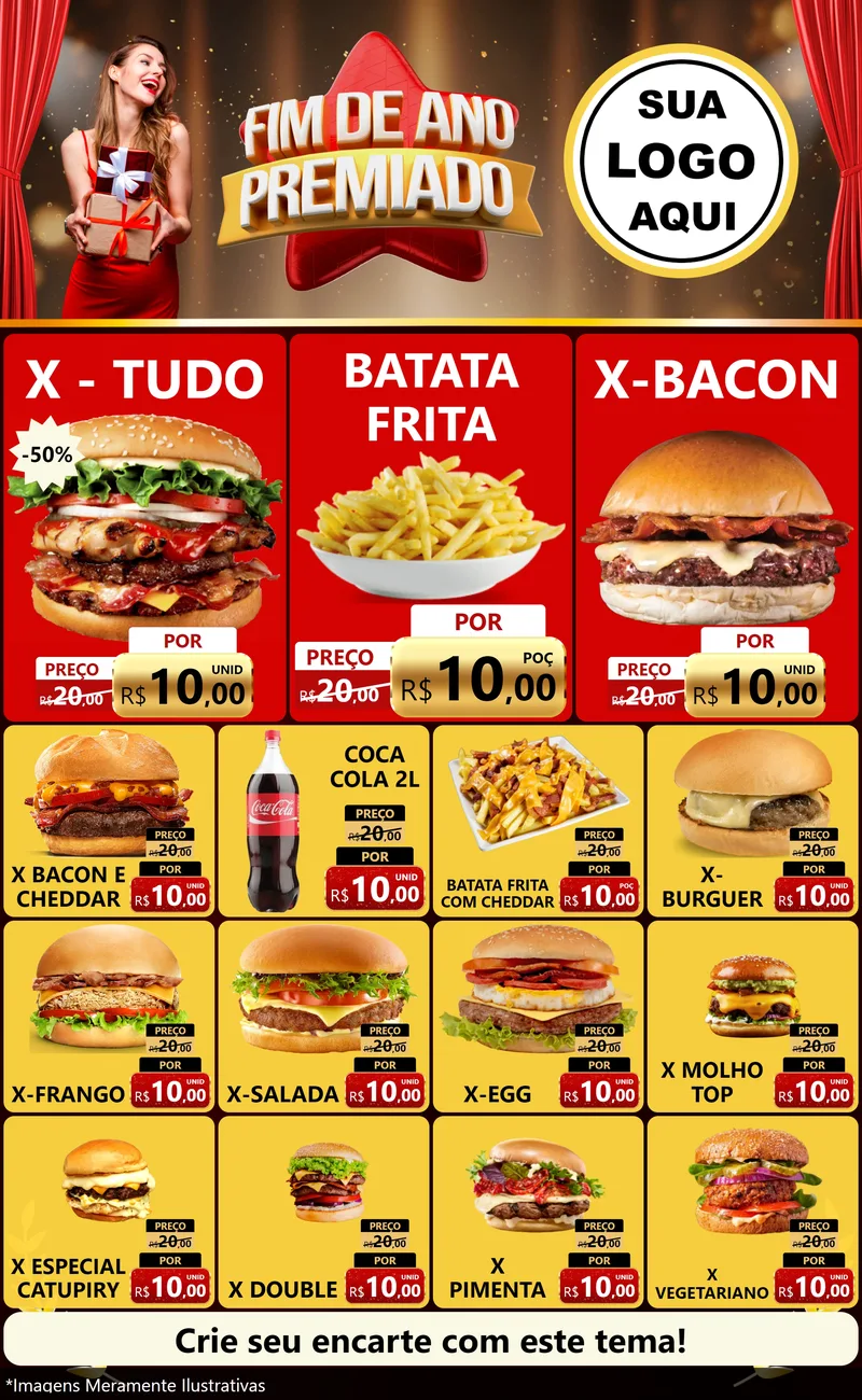 Modelo de Encarte para Encarte Grande com o tema Fim de Ano Premiado para Hamburgueria