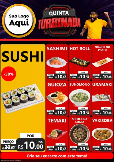 Modelo de Encarte para Encarte A4 Vertical com o tema Quinta Turbinada para Comida japonesa