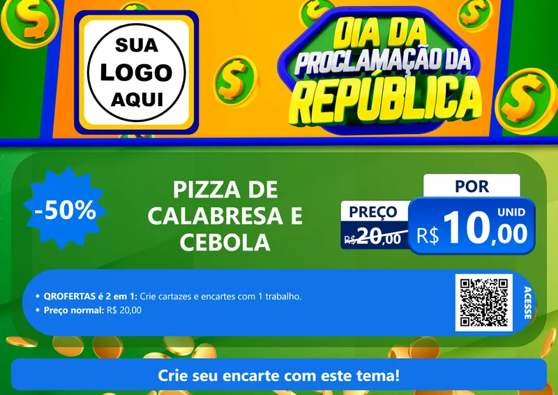 Modelo de Cartaz para Cartaz A4 Horizontal com o tema Dia Da Proclamação da República para Pizzaria