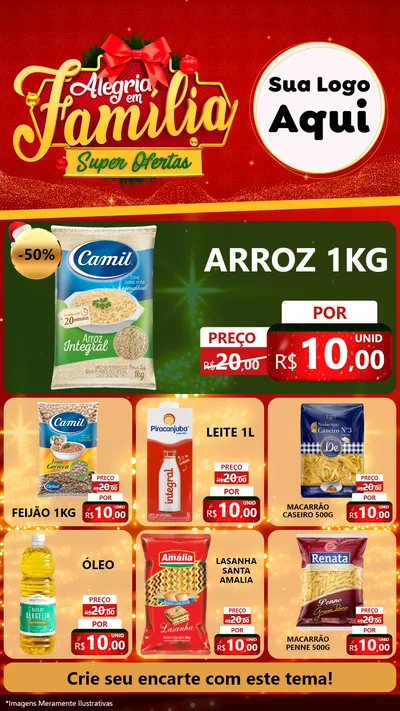 Modelo de Rede Social para Stories com o tema Alegria em Família Super Ofertas - Natal para Supermercado