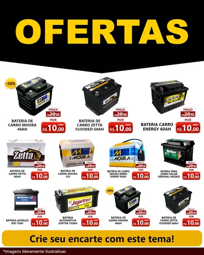 Modelo de Rede Social para Feed Instagram com o tema Ofertas Preto e Vermelho Cartaz para Baterias Elétricas