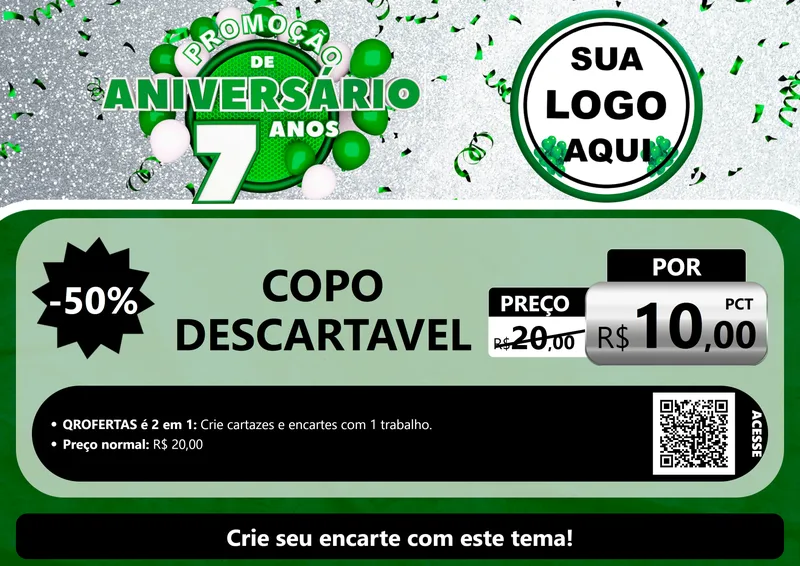 Modelo de Cartaz para Cartaz A4 Horizontal com o tema Promoção de Aniversário - 7 Anos para Embalagens