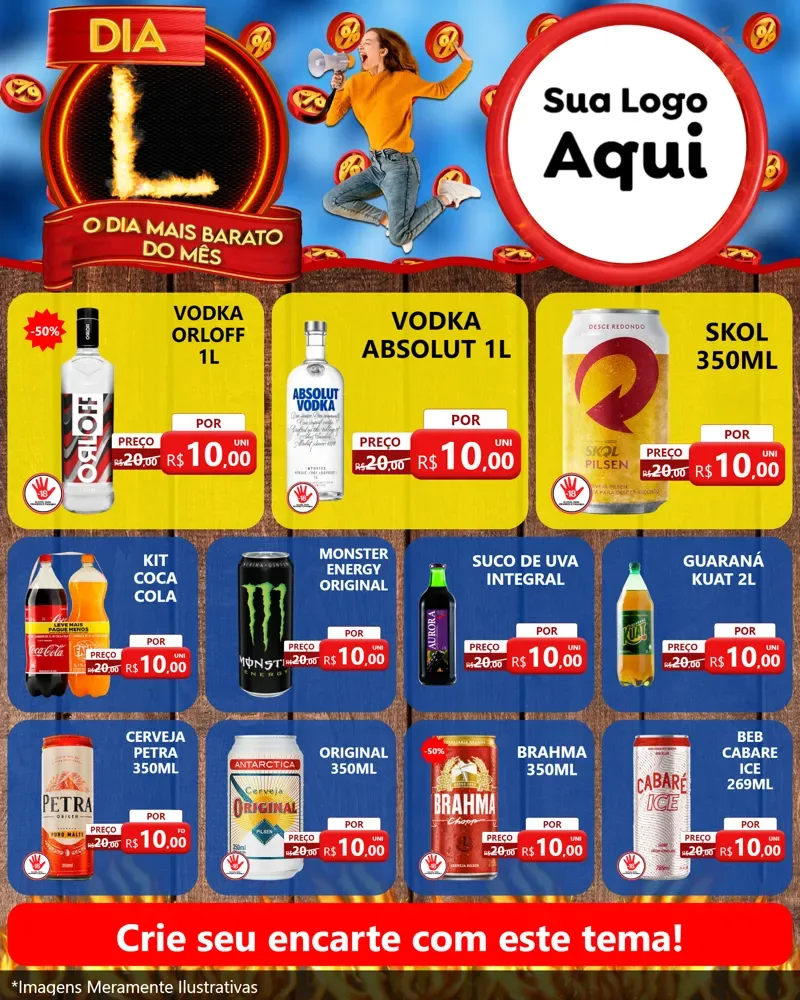 Modelo de Rede Social para Feed Instagram com o tema Dia L - O Dia Mais Barato Do Mês para Distribuidora de bebidas