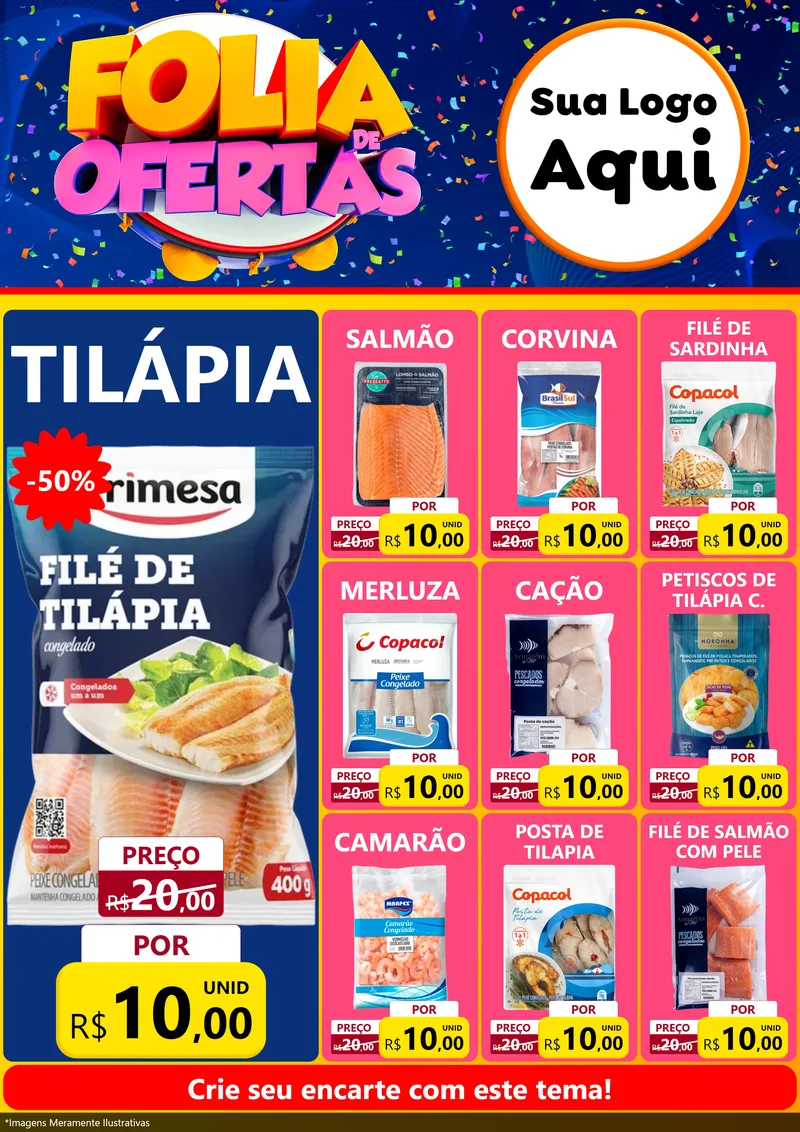 Modelo de Encarte para Encarte A4 Vertical com o tema Folia de Ofertas para Peixaria