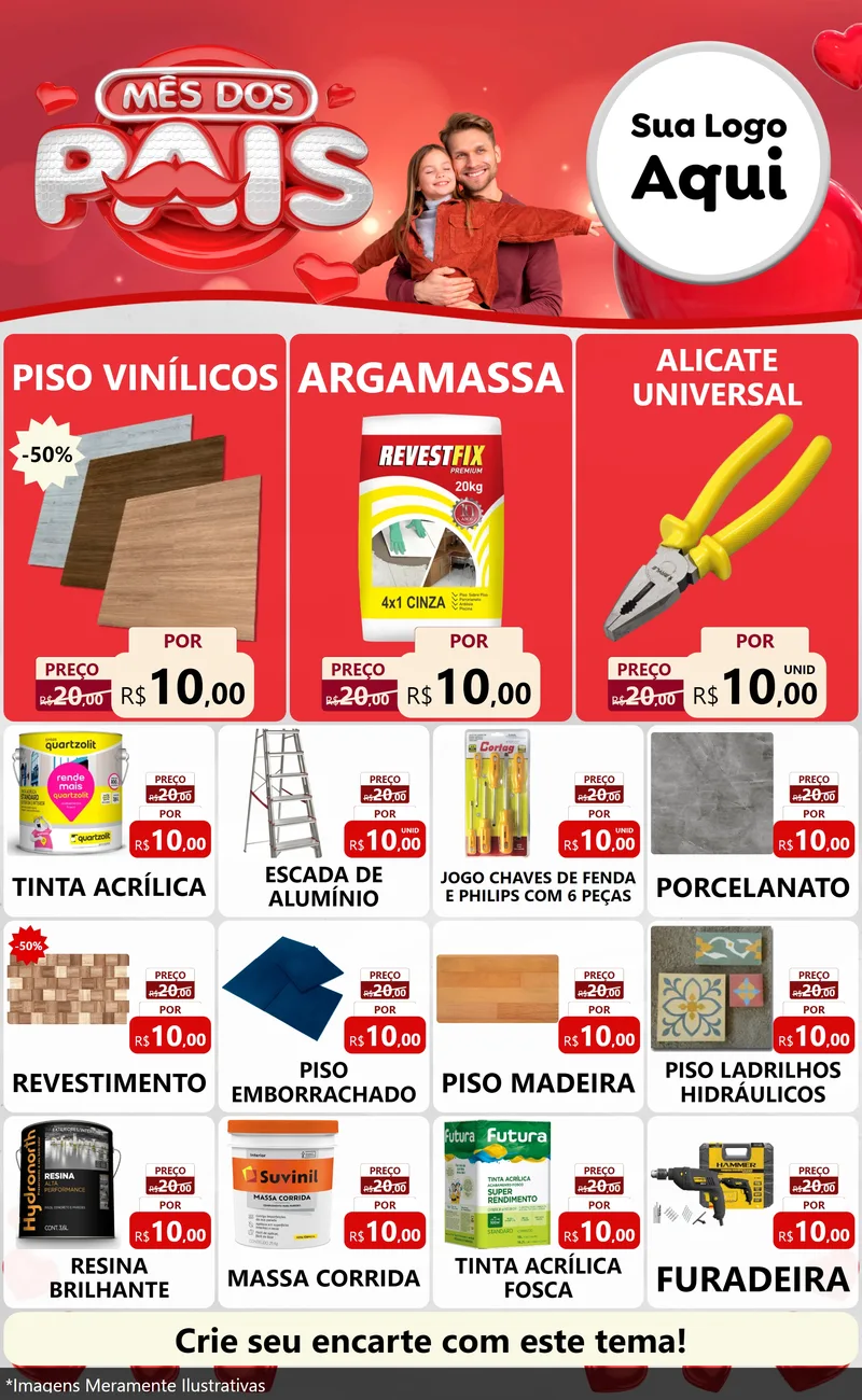 Modelo de Encarte para Encarte Grande com o tema Mês dos Pais para Material para Construção
