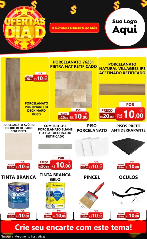 Modelo de Encarte para Encarte Grande com o tema Dia D para Pisos e revestimentos