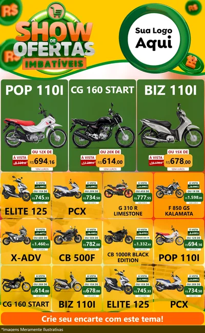 Modelo de Encarte para Encarte Grande com o tema Show de Ofertas Imbatíveis para Concessionaria de Motos