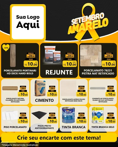 Modelo de Rede Social para Feed Instagram com o tema Setembro Amarelo para Pisos e revestimentos