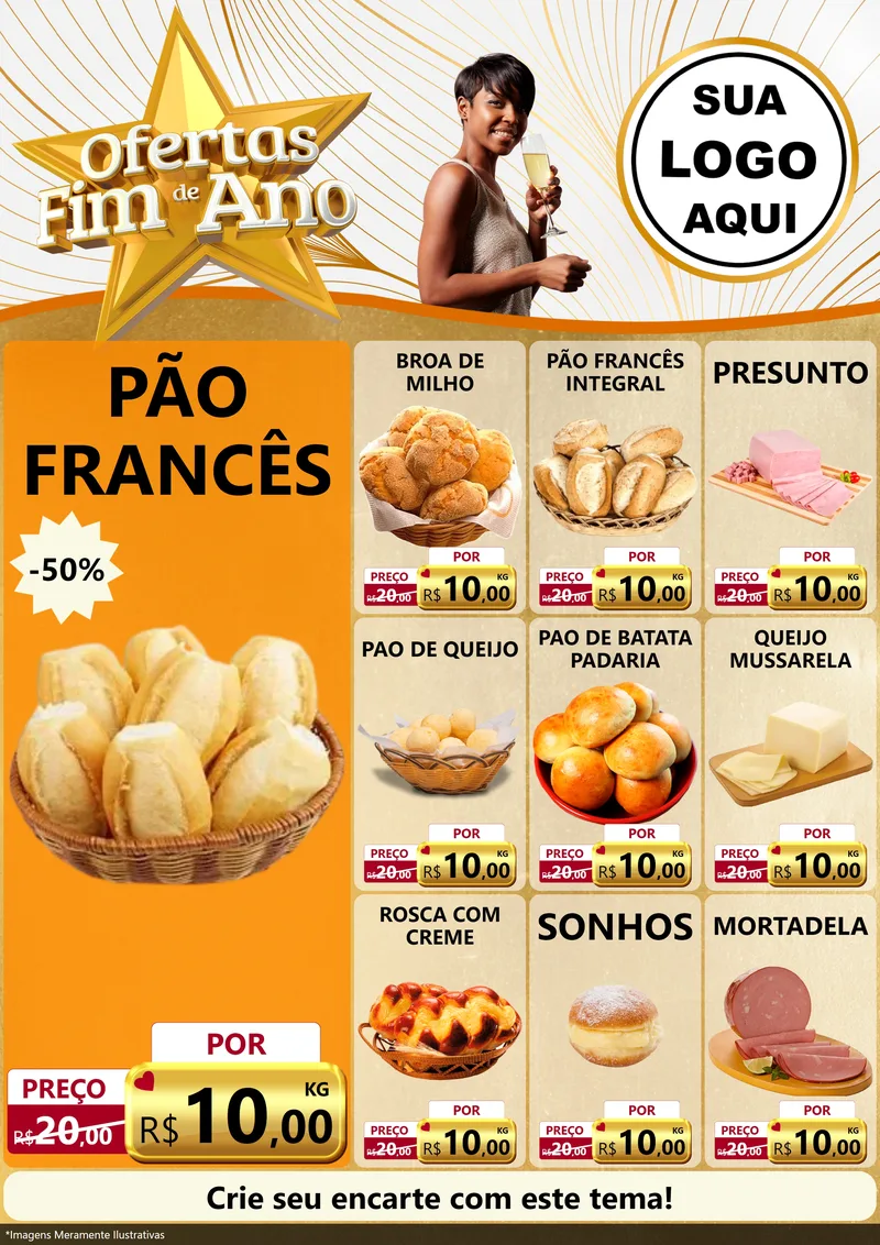 Modelo de Encarte para Encarte A4 Vertical com o tema Ofertas Fim de Ano para Padaria