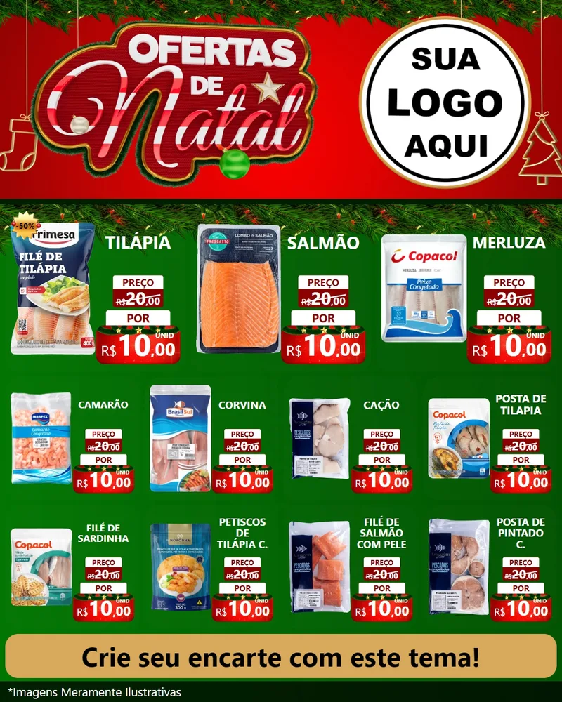 Modelo de Rede Social para Feed Instagram com o tema Ofertas de Natal para Peixaria