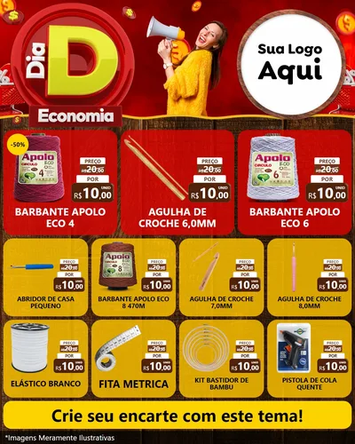 Modelo de Rede Social para Feed Instagram com o tema Dia D Economia para Armarinho e Aviamentos
