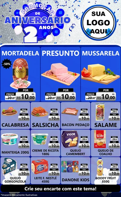 Modelo de Encarte para Encarte Grande com o tema Promoção de Aniversário - 2 Anos para Frios e Laticínios