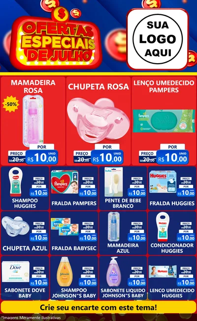 Modelo de Encarte para Encarte Grande com o tema Ofertas Especiais de Julho para Bebês