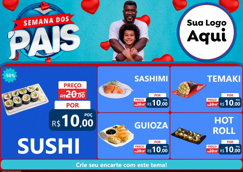 Modelo de Encarte para Encarte A4 Horizontal com o tema Semana Dos Pais para Comida japonesa