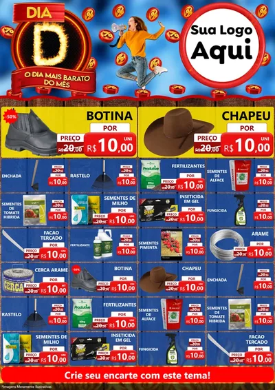 Modelo de Encarte para Encarte A4 Vertical com o tema Dia D - O Dia Mais Barato Do Mês para Agropecuária