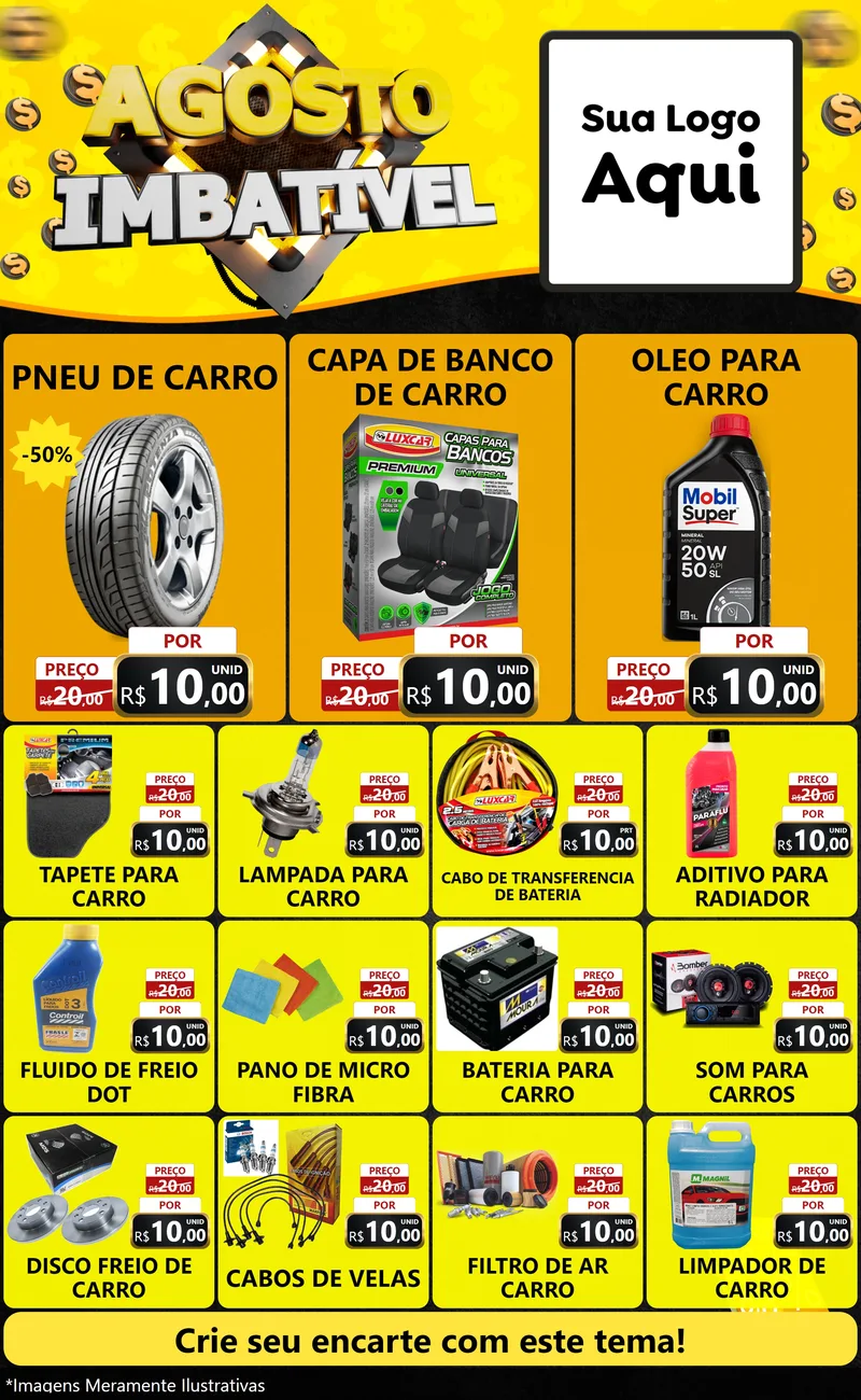 Modelo de Encarte para Encarte Grande com o tema Agosto Imbatível para Auto peças