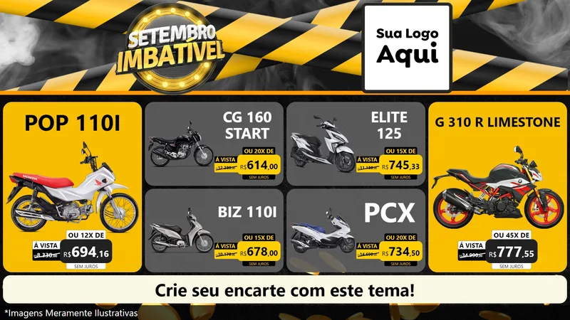 Modelo de TV para TV Horizontal com o tema Setembro Imbatível para Concessionaria de Motos