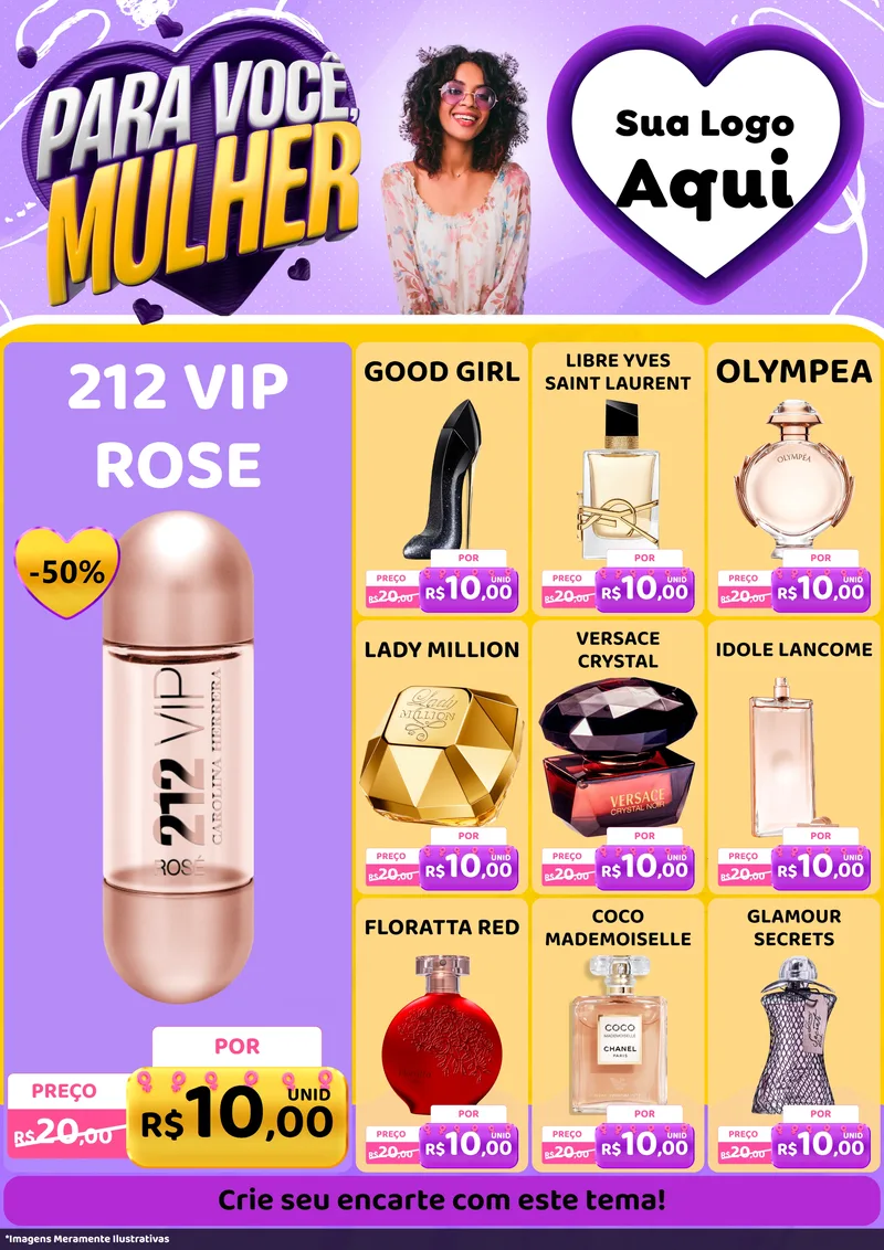 Modelo de Encarte para Encarte A4 Vertical com o tema Para Você, Mulher para Perfumes