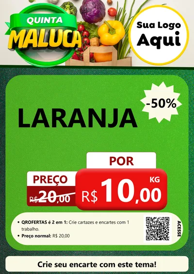 Modelo de Cartaz para Cartaz A4 Vertical com o tema Quinta Maluca - Hortifrúti para Hortifrúti
