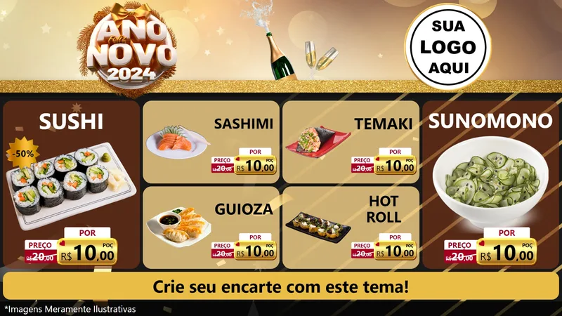 Modelo de TV para TV Horizontal com o tema Feliz Ano Novo 2027 para Comida japonesa