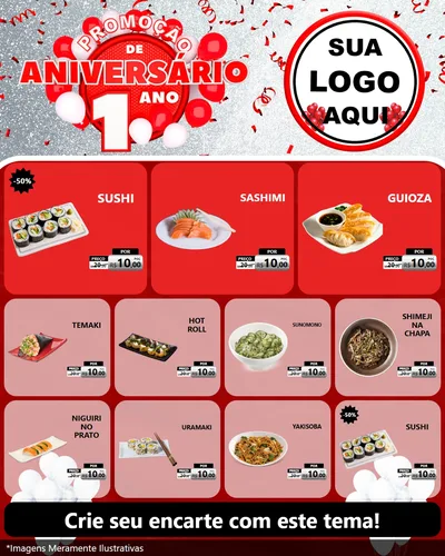 Modelo de Rede Social para Feed Instagram com o tema Promoção de Aniversário - 1 Ano para Comida japonesa