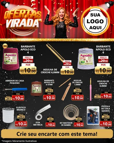 Modelo de Rede Social para Feed Instagram com o tema Ofertas da Virada para Armarinho e Aviamentos