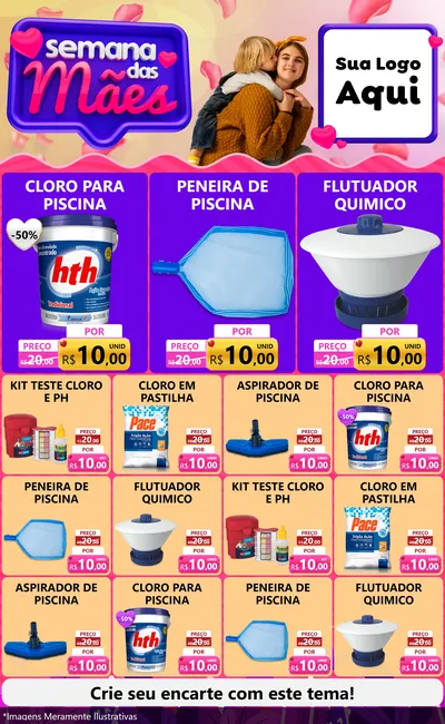 Modelo de Encarte para Encarte Grande com o tema Semana das Mães para Produtos para Piscina