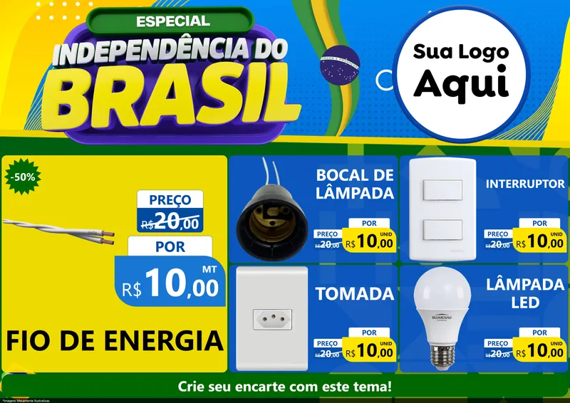 Modelo de Encarte para Encarte A4 Horizontal com o tema Especial Independência do Brasil para Materiais Elétricos