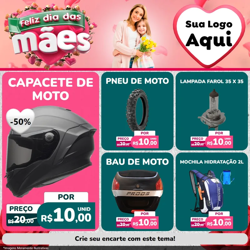 Modelo de Rede Social para Feed Facebook com o tema Feliz Dia das Mães para Moto peças