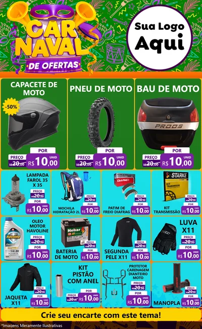 Modelo de Encarte para Encarte Grande com o tema Carnaval de Ofertas para Moto peças