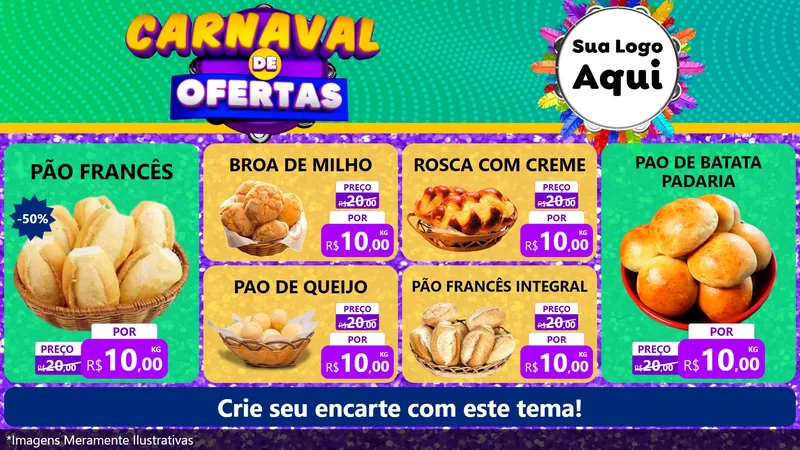 Modelo de TV para TV Horizontal com o tema Carnaval de Ofertas para Padaria