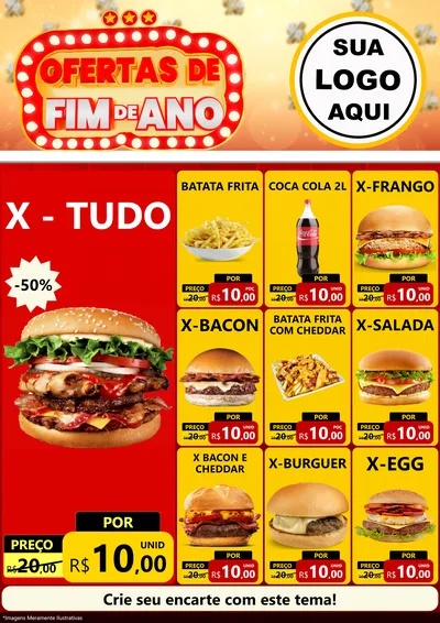 Modelo de Encarte para Encarte A4 Vertical com o tema Ofertas de Fim de Ano para Hamburgueria