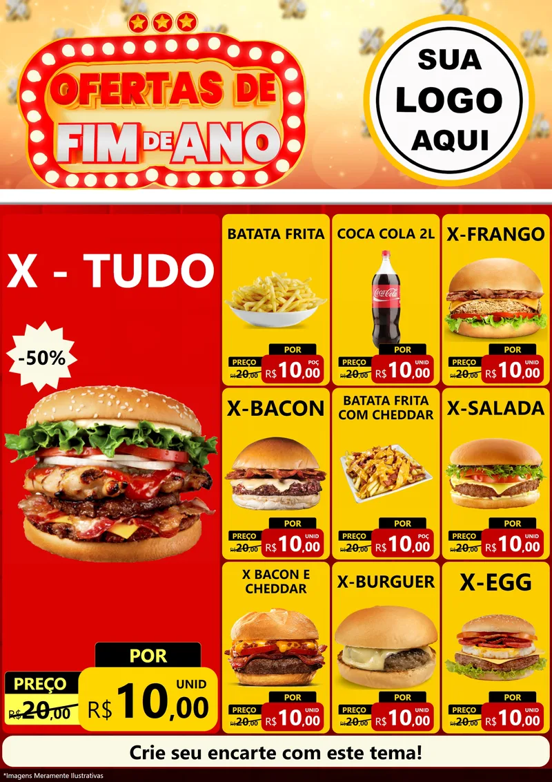 Modelo de Encarte para Encarte A4 Vertical com o tema Ofertas de Fim de Ano para Hamburgueria
