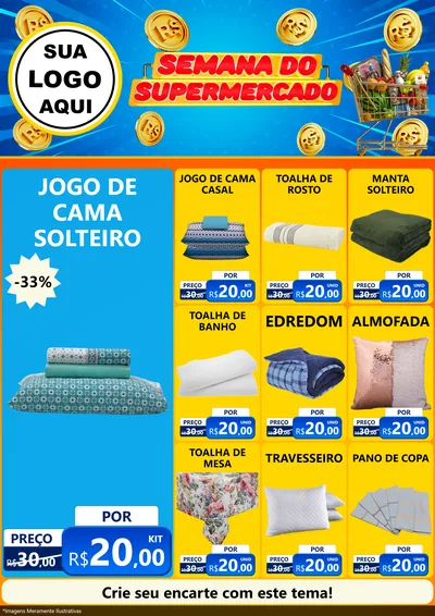 Modelo de Encarte para Encarte A4 Vertical com o tema Semana do Supermercado para Cama, Mesa e Banho