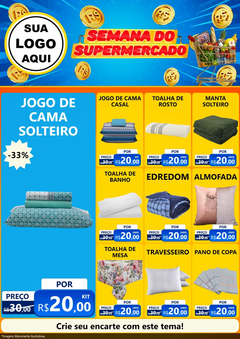 Modelo de Encarte para Encarte A4 Vertical com o tema Semana do Supermercado para Cama, Mesa e Banho
