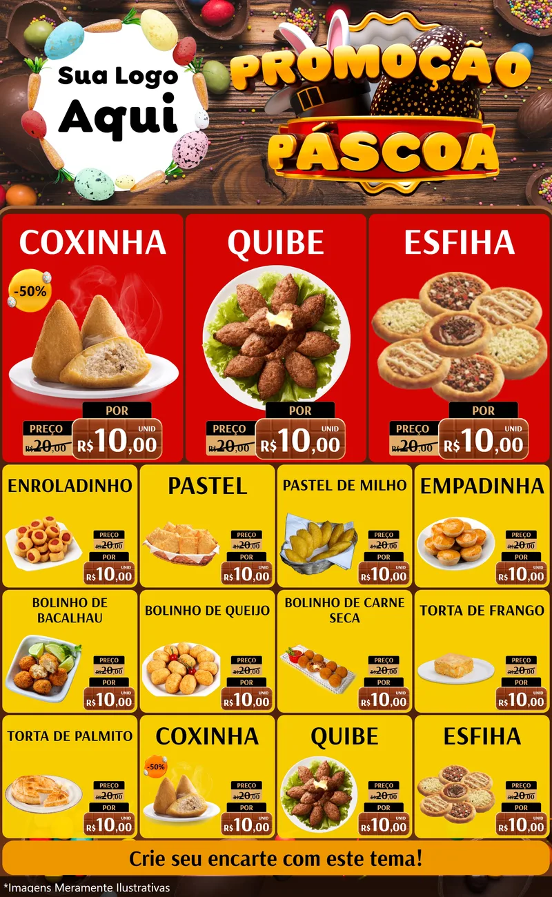 Modelo de Encarte para Encarte Grande com o tema Promoção Páscoa para Salgadaria