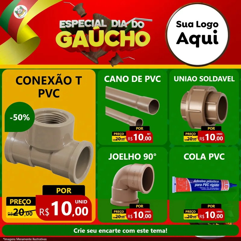 Modelo de Rede Social para Feed Facebook com o tema Especial Dia do Gaúcho para Tubos e conexões