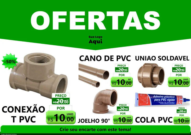 Modelo de Encarte para Encarte A4 Horizontal com o tema Ofertas Verde Cartaz para Tubos e conexões
