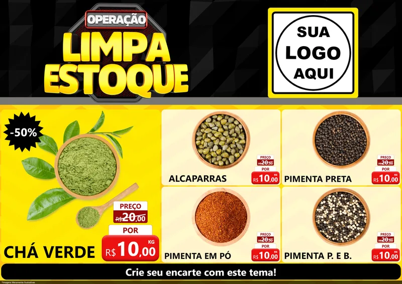 Modelo de Encarte para Encarte A4 Horizontal com o tema Operação Limpa Estoque para Produtos Naturais