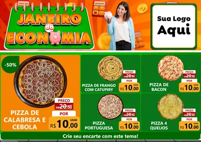 Modelo de Encarte para Encarte A4 Horizontal com o tema Janeiro da Economia para Pizzaria