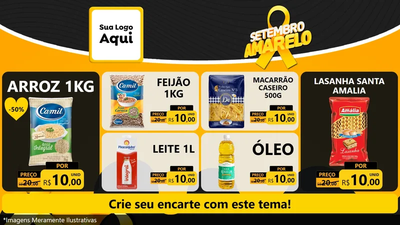 Modelo de TV para TV Horizontal com o tema Setembro Amarelo para Supermercado