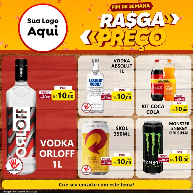 Modelo de Rede Social para Feed Facebook com o tema Fim de Semana Rasga Preços para Distribuidora de bebidas
