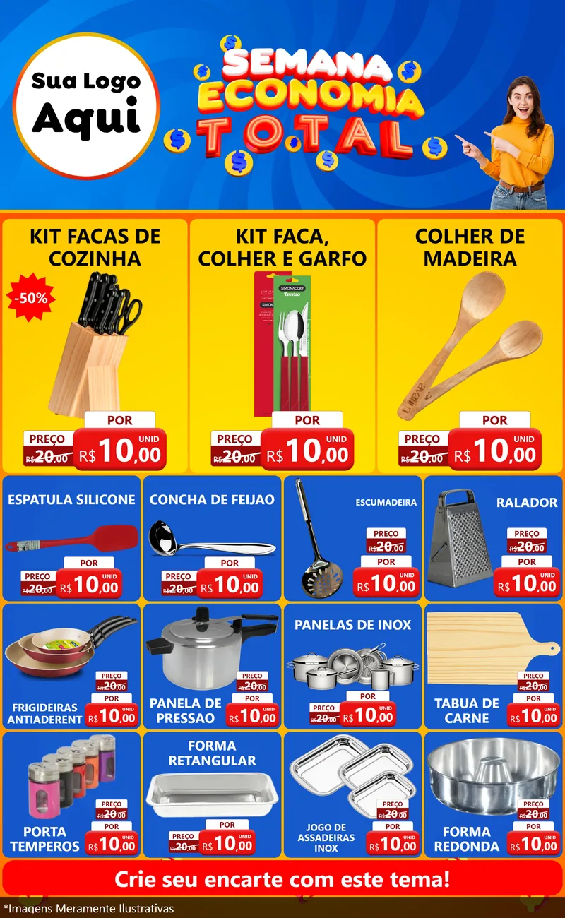 Modelo de Encarte para Encarte Grande com o tema Semana Economia Total para Utilidades Domésticas