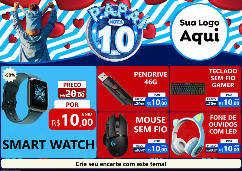 Modelo de Encarte para Encarte A4 Horizontal com o tema Papai Nota 10 para Informática