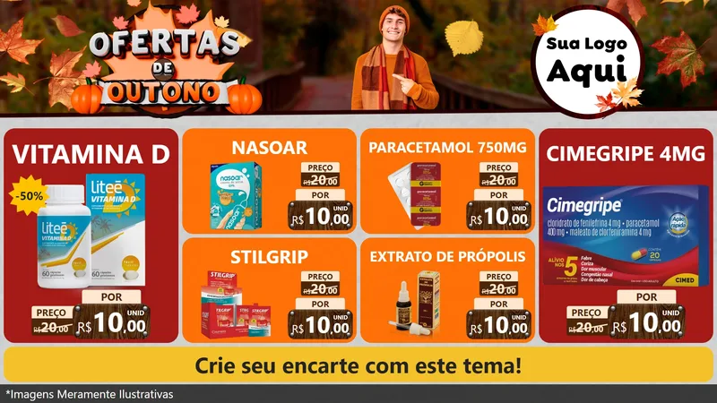 Modelo de TV para TV Horizontal com o tema Ofertas de Outono para Farmácia