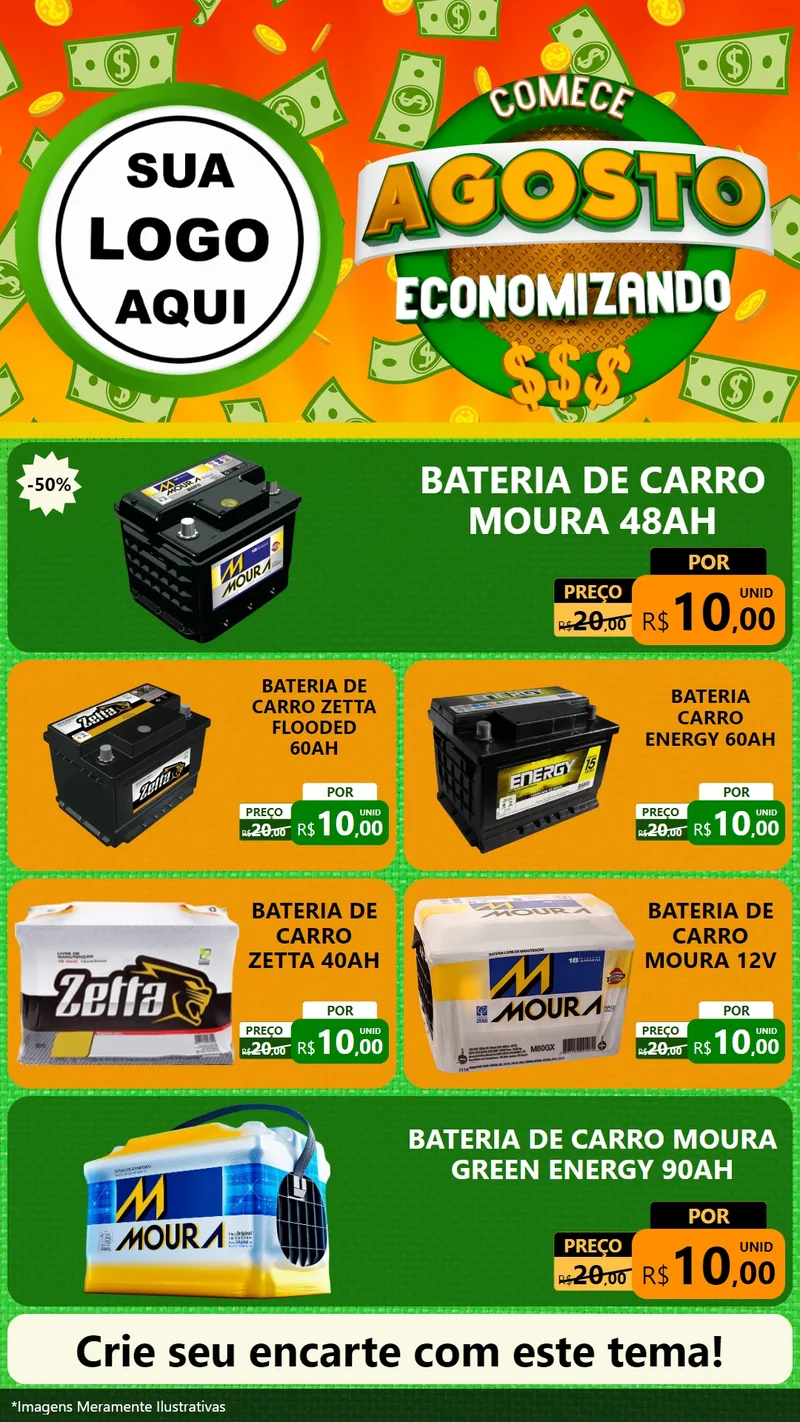 Modelo de TV para TV Vertical com o tema Comece Agosto Economizando para Baterias Elétricas